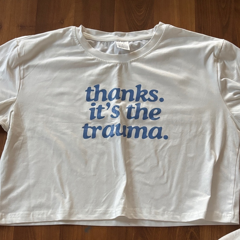Graphic White Tee with Blue Text